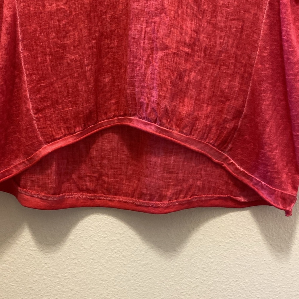 Belle France Linen Shirt Rasberry Breathable Short Sleeves V-Neck Italy Made - Picture 4 of 6